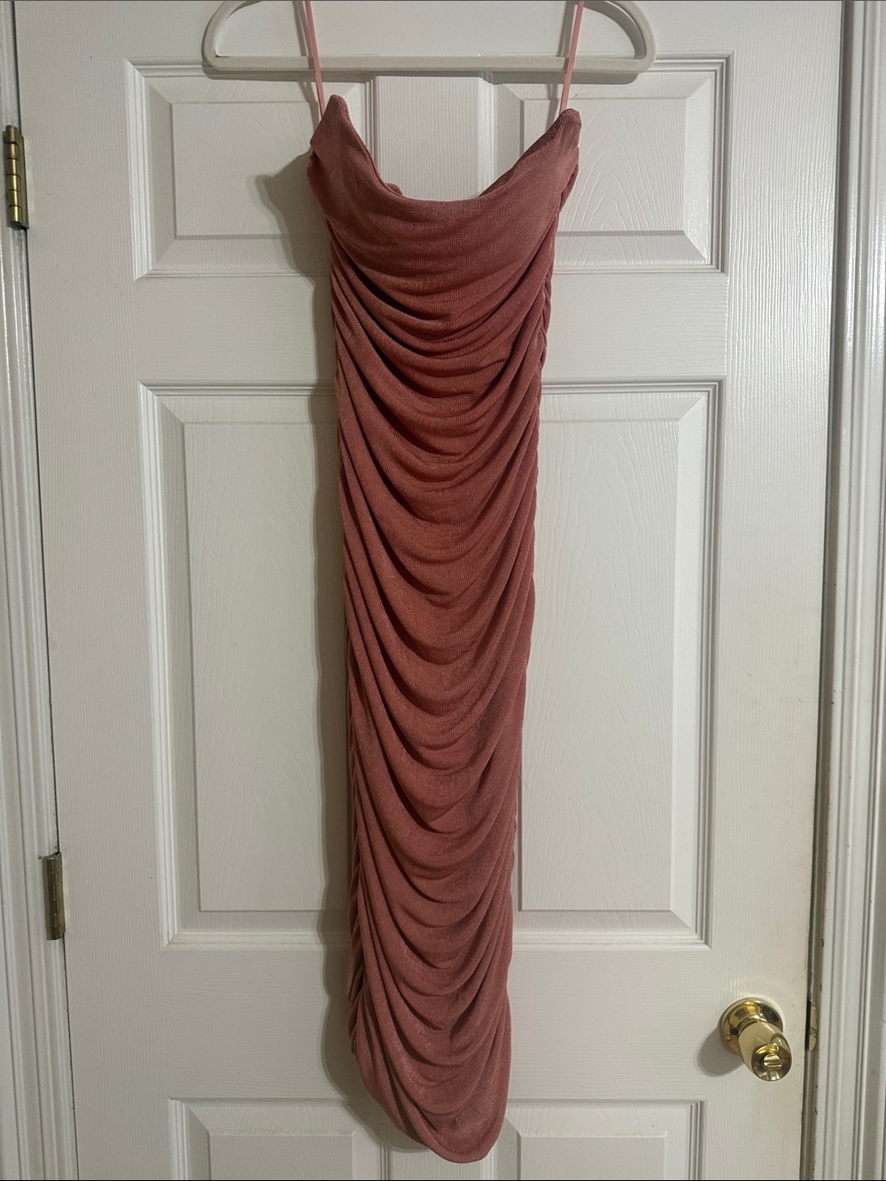 Strapless Ruched Bodycon Dress in Mauve